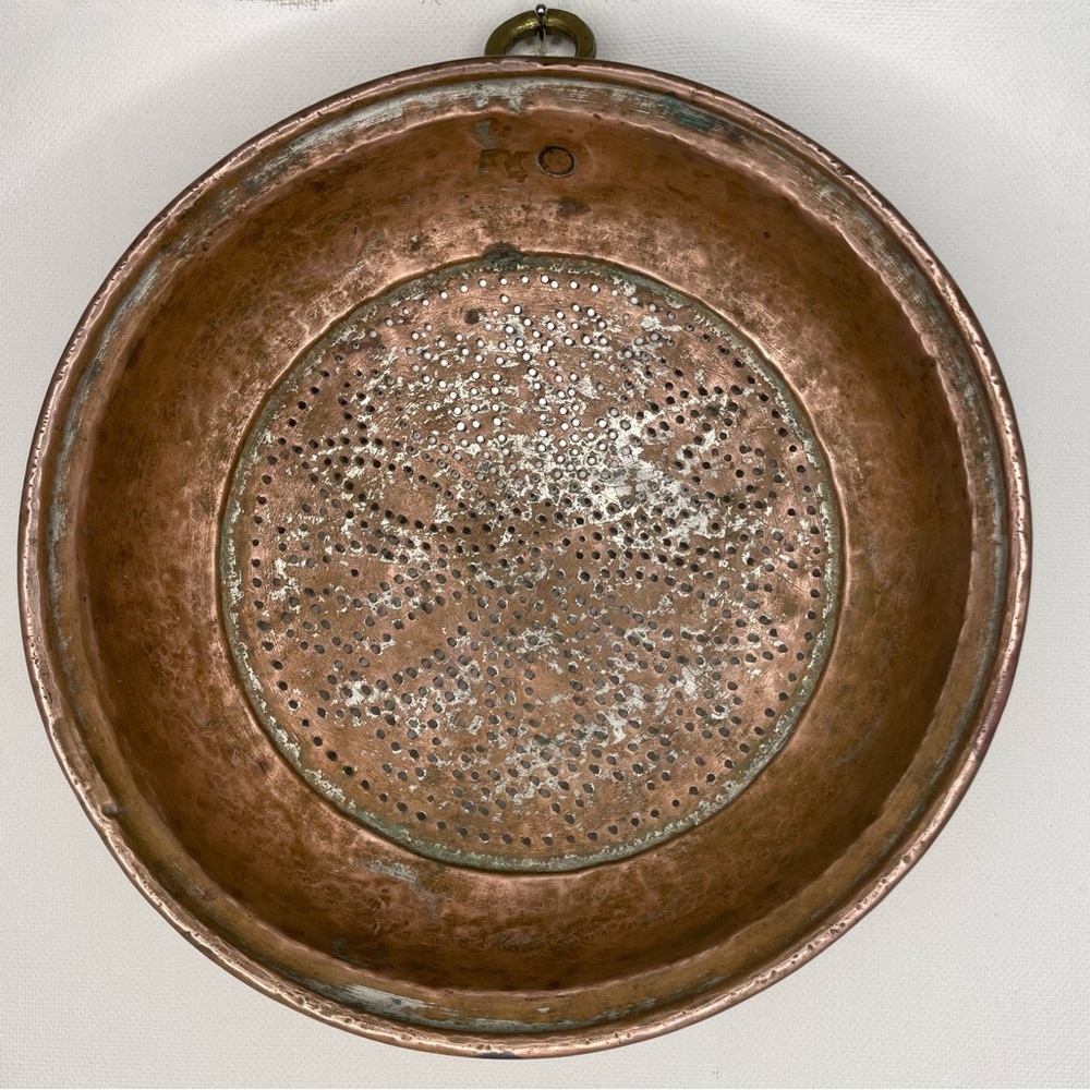 Copper Strainer Sifter Brass Handle Colander Country Kitchen Farmhouse Vintage - Picture 2 of 11